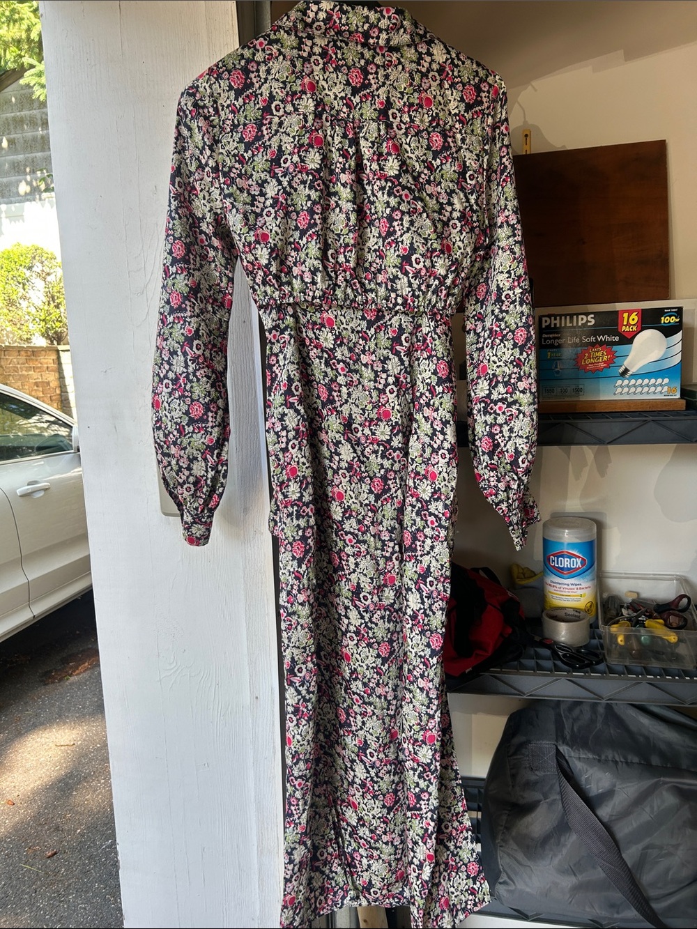 Cinq a sept Floral Wrap Midi Dress with Tie Waist - Pink & Green - Picture 3 of 5